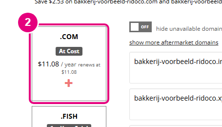 Porkbun: click the + under .COM.
