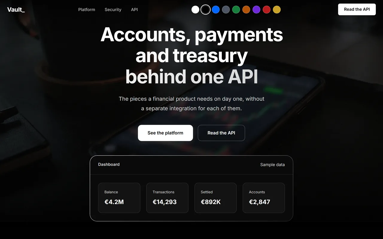 Schermafbeelding van het voorbeeldontwerp FinTech-dashboard