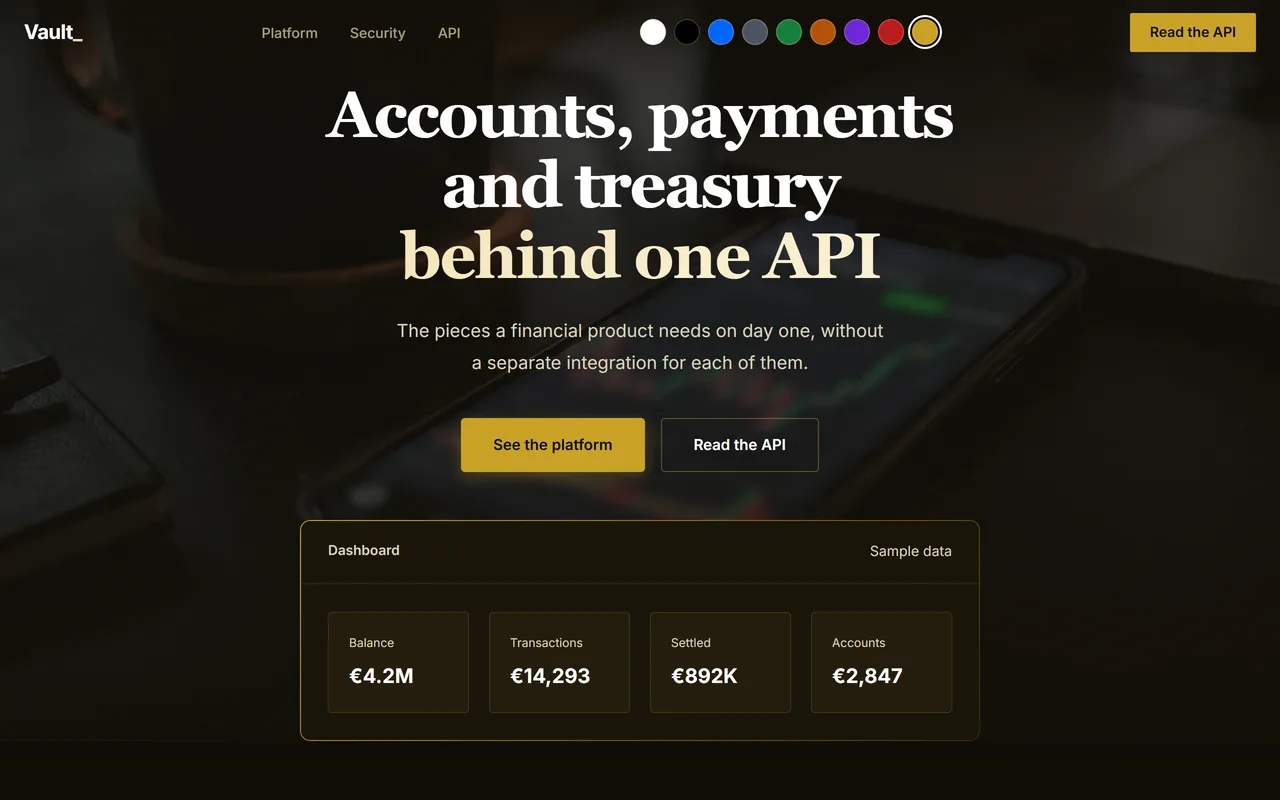 Schermafbeelding van het voorbeeldontwerp FinTech-dashboard