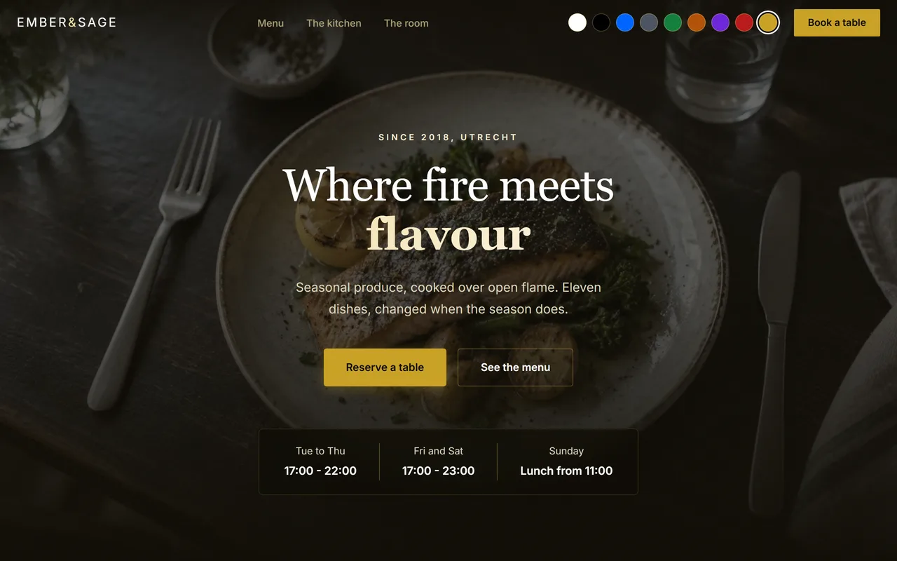 Schermafbeelding van het voorbeeldontwerp Restaurant en bistro