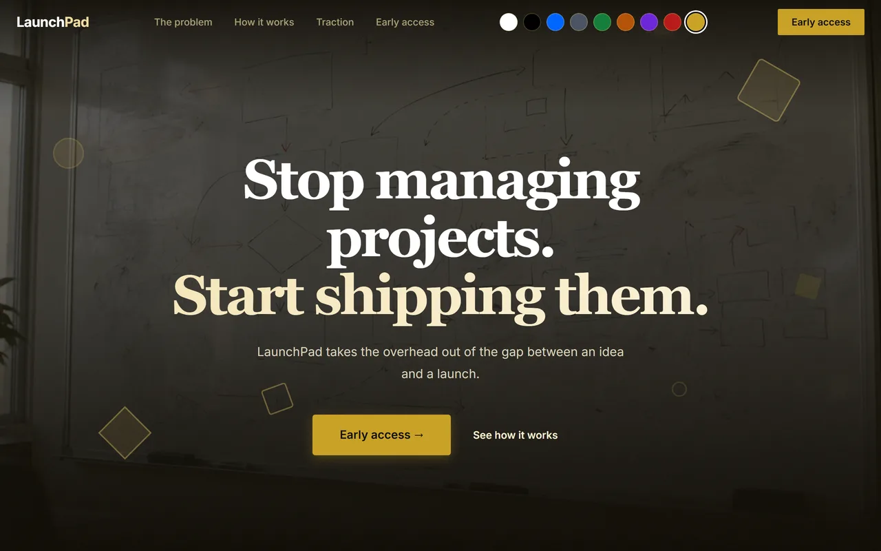 Schermafbeelding van het voorbeeldontwerp Startup-landingspagina