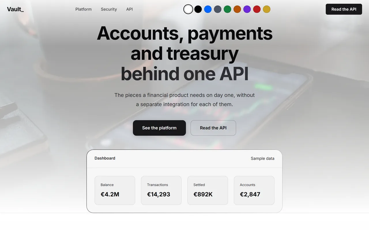 Schermafbeelding van het voorbeeldontwerp FinTech-dashboard